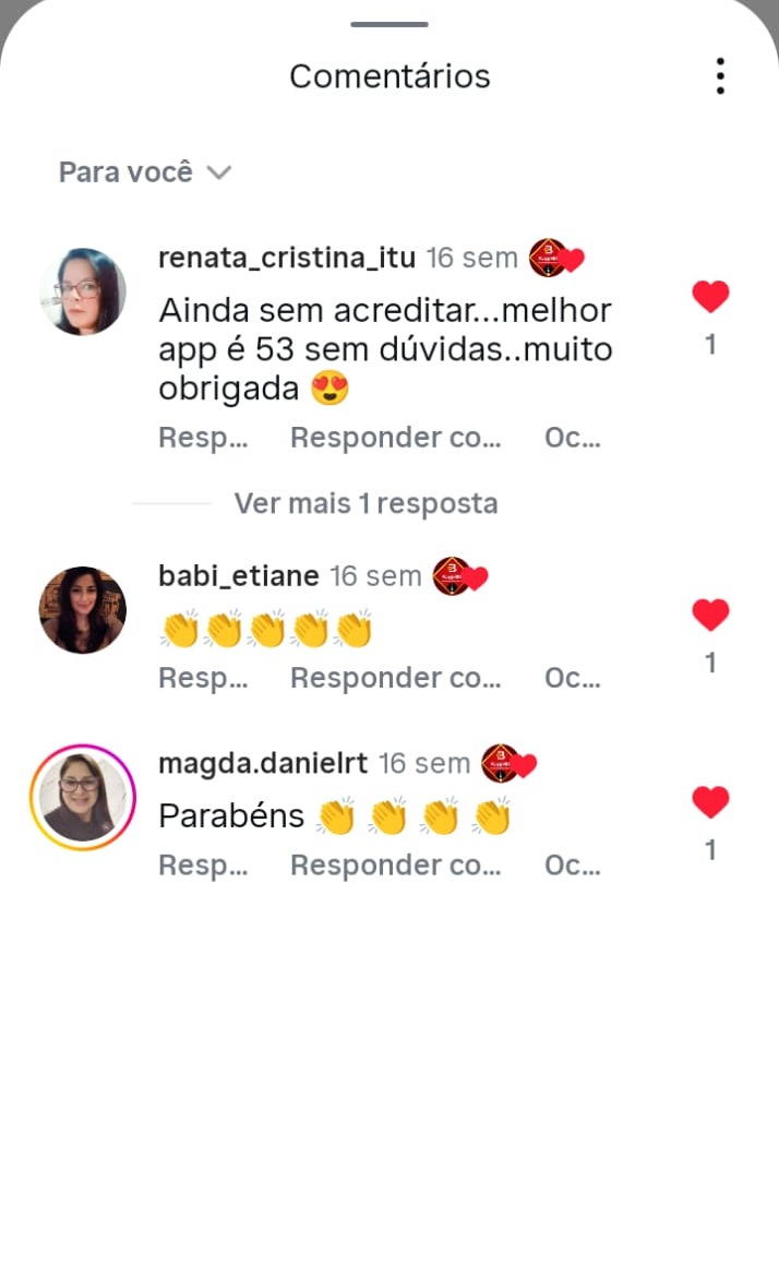 Comentários no Instagram elogiando o app Bagé 53